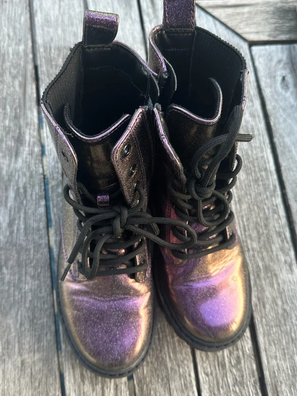 art class Iridescent Purple Lace-Up Combat Boots